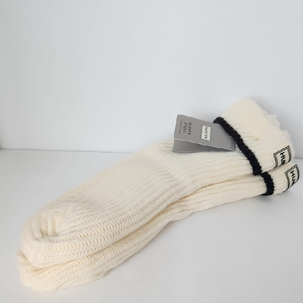 Hunter Women's Cream  & Black Ribbed Slipper Socks.